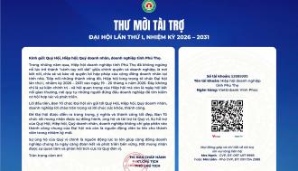 Thư mời tài trợ Đại hội Hiệp hội doanh nghiệp tỉnh Phú Thọ lần thứ I, nhiệm kỳ 2026 - 2031