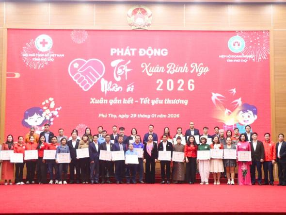 Hội viên Hiệp hội Doanh nghiệp tỉnh Phú Thọ lan tỏa tinh thần trách nhiệm xã hội thông qua hoạt động tài trợ Tết Nhân ái 2026